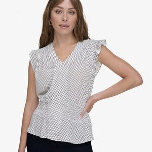 NWOT Tommy Hilfiger Women's Ruffled Smocked V-Neck Top